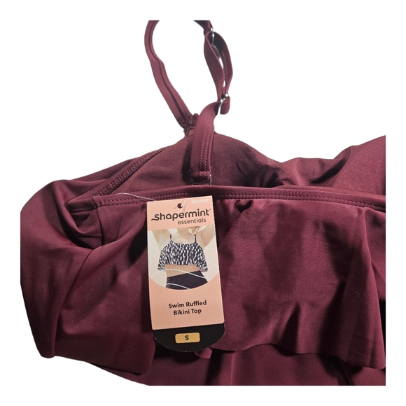 SHOPERMINT Ruffled Bikini Top - Swim Top Swimwear Burgandy Small - Picture 7 of 9